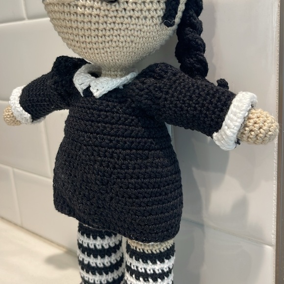 Handcrafted Wednesday Doll Crochet Decor Toy Addams Family - Picture 4 of 11